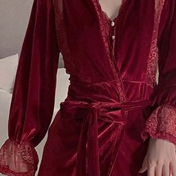 LULU & SKY V-Neck Velour Above Knee Length Wrap Nightdress-image-41