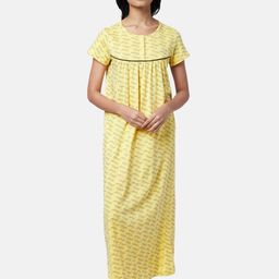 Dreamz by Pantaloons Women Yellow Printed Maxi Nightdress-image-106