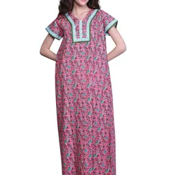 evolove Women Printed Pure Cotton Maxi Nightdress-image-47