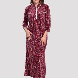 CIERGE Maroon Printed Maxi Nightdress-image-37