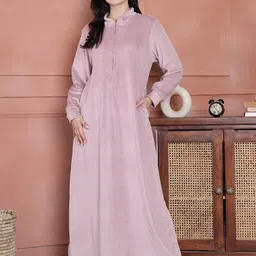 Secret Wish Solid Velvet Winter Nightdress-image-3