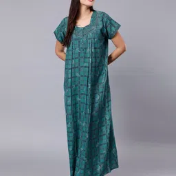 NIGHTSPREE Geometric Printed Square Neck Maxi Nightdress-9