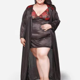 Klamotten Plus Size Self Design Nightdress With Robe-image-42