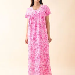 Maybell Women Printed Pure Cotton Maxi Nightdress-image-97