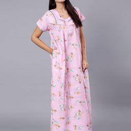 NIGHTSPREE Floral Printed Square Neck Maxi Nightdress-image-62