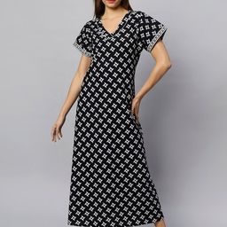 ETC Black Floral Printed Pure Cotton Maxi Nightdress-image-89