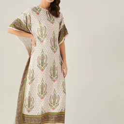 The Kaftan Company Off White Printed Maxi Kaftan Nightdress-picture-15