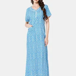 NAIDU HALL Ethnic Motifs Printed Everyday Maxi Nightdress-image-29