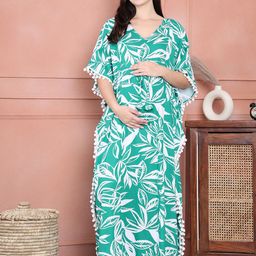 Secret Wish Women Floral Printed V-Neck Maternity Maxi Kaftan Nightdress-image-77