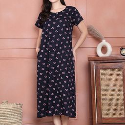 Secret Wish Floral Printed Pure Cotton Midi Nightdress-image-70