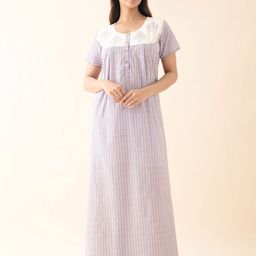 Maybell Everyday Women Geometric Printed Pure Cotton Maxi Nightdress-image-67