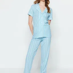 Trendyol Striped Lapel Collar Shirt With Trouser-image-82