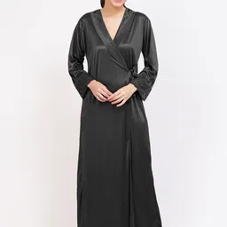 NIGHT KEYS 4 Pieces Satin Maxi Nightdress With Robe & Lingerie Set-image-57