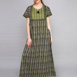 evolove Green Printed Pure Cotton Maxi Nightdress-image-95