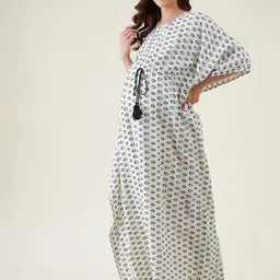 The Kaftan Company White Printed Maxi Nightdress-image-62