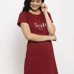 Claura Women Maroon Printed Cotton Nightdress-image-28