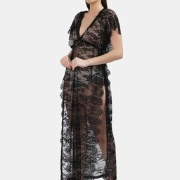 N-Gal Black Embroidered Maxi Nightdress-image-55