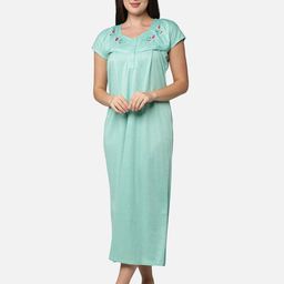 Be You Women Green Embroidered Maxi Maternity Nightdress-image-21