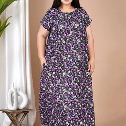 SP DESIGNS Plus Size Floral Printed Pure Cotton Nightdress-image-16