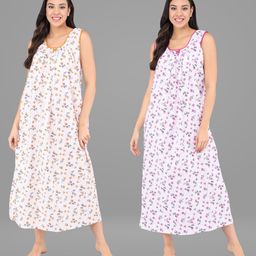Shararat Orange & Pink Set Of 2 Printed Maxi Nightdress-picture-18