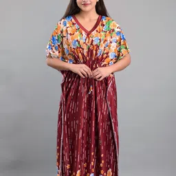 Apratim Maroon Printed Maxi Nightdress-image-48