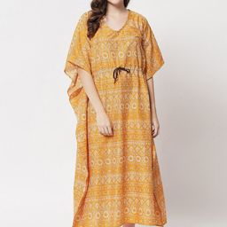 Klamotten women's Yellow Printed kaftan Maxi Nightdress-image-12