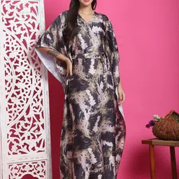 Claura Printed Satin Maxi Kaftan Nightdress-image-81