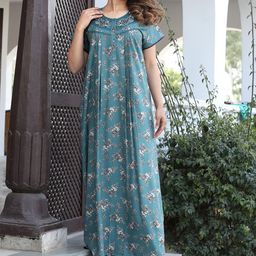 G4Girl Printed Round Neck Maxi Nightdress-image-22