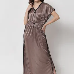 Klamotten Taupe Satin Kaftan Maxi Nightdress-image-65