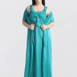 NIGHT KEYS 4 Pieces Lace Insert Satin Maxi Nightdress-image-81