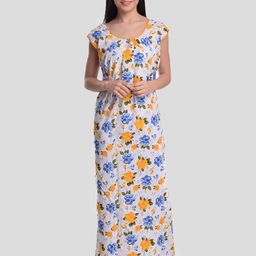 CIERGE Yellow & Blue Printed Pure Cotton Maxi Nightdress-image-17