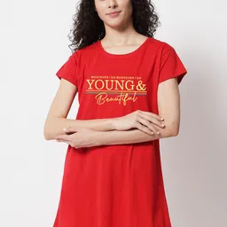 FFLIRTYGO Red Printed T-Shirt Nightdress-picture-26