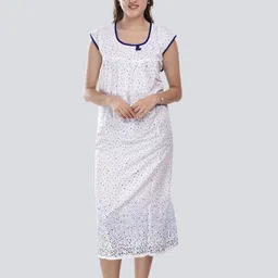 CIERGE Women Blue Printed Pure Cotton Maxi Nightdress-picture-26