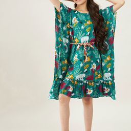 The Kaftan Company Girls Green Printed Nightdress-image-80