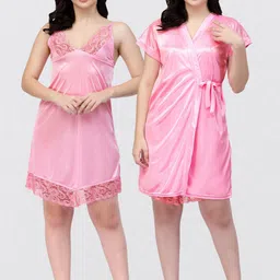 NIGHT KEYS Pack Of 2 Satin Sweat Nightdress-image-80