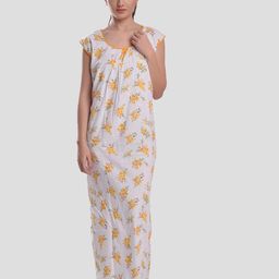 CIERGE Women Orange & White Printed Pure Cotton Maxi Nightdress-image-102