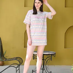 MAYSIXTY Ethnic Motifs Printed T-shirt Nightdress-image-79