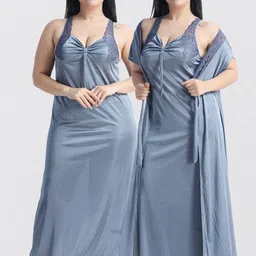 NIGHT KEYS Pack Of 2 Satin Sweat Nightdress-image-52