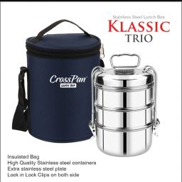 Klassic Trio Stainless Steel Cliplock Lunch/Tiffin Box with Insulated Bag 3 Containers Lunch Box-22