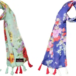 Floral Print Chiffon Women Multicolor Scarf, Stole, Fancy Scarf-image-90