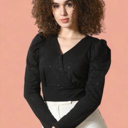 Party Regular Sleeves Solid Women Black Top-image-41