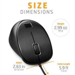HP 4TS44AA Secure USB Mouse with Integrated Fingerprint Reader Wired Ambidextrous Optical Mouse image 3