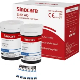 sinocare SAFE AQ VOICE Meter & 100 strips with 50 LANCETS ( WHITE ) Glucometer image 2