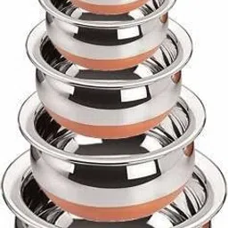 Stainless Steel Serving Bowl Copper Urli/Handi Set/tapeli/Cookware Set of 5 Pcs Bowl Serving Set-17