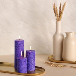 Set of 3 Fragrance Pillar Candles Purple Marble Finish (Lavender Fragrance) Candle-2