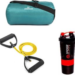 MULTIPURPOSE EMMCRAZ GYM BAG + SHAKER BOTTLE + TONING TUBE Fitness Accessory Kit Kit-image-1