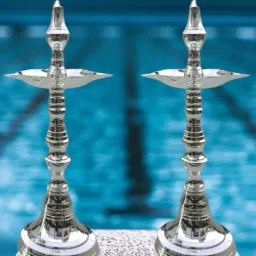 Silver Plated Brass Kashi Kerala Diya,Deepak,Lamp,Designer Long Diyas for Home-2 Brass, Silver Plated (Pack of 2) Table Diya Set-image-23