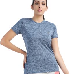 Women Striped Round Neck Polyester Blue T-Shirt-image-49