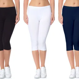 Cotton Lycra 220 GSM Bio-Wash Women White, Blue, Black Capri-image-54