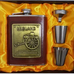 England Brown Hip Flask 2 Taquilla Shot Glasses Funnel 4 - Piece Bar Set-image-36
